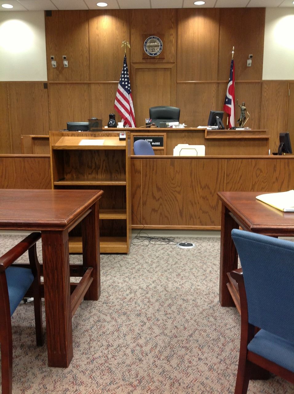 judge's seat and front of courtroom